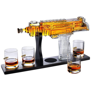 Uzi Submachine Gun Whiskey Gun Decanter and 4 Liquor Glasses - Tik Tok Gun Decanter & Glass Set - Gun Gifts for Men - Whiskey Decanter Set - Bourbon & Scotch Decanter - Firearm Shooting Gifts for Dad-0